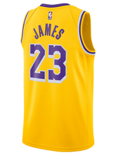 Load image into Gallery viewer, Los Angeles Lakers Youth LeBron James Icon Edition Swingman Jersey  Gold