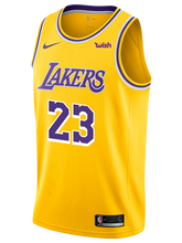 Load image into Gallery viewer, Los Angeles Lakers Youth LeBron James Icon Edition Swingman Jersey  Gold