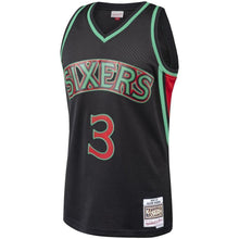 Load image into Gallery viewer, Men's Mitchell &amp; Ness Allen Iverson Black Philadelphia 7ers Hardwood Classics Christmas Swingan Collection Jersey  Black