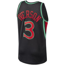 Load image into Gallery viewer, Men's Mitchell &amp; Ness Allen Iverson Black Philadelphia 7ers Hardwood Classics Christmas Swingan Collection Jersey  Black